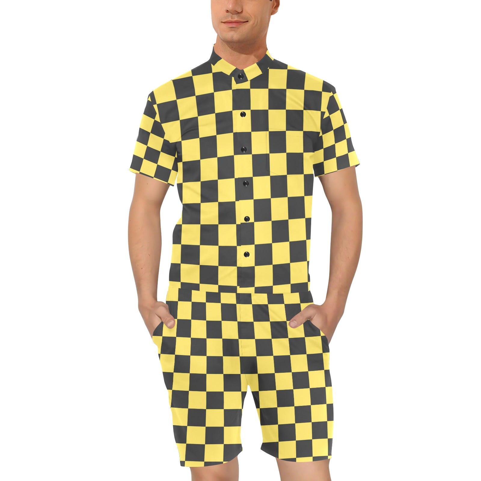 Checkered Yellow Pattern Print Design 03 Men's Romper