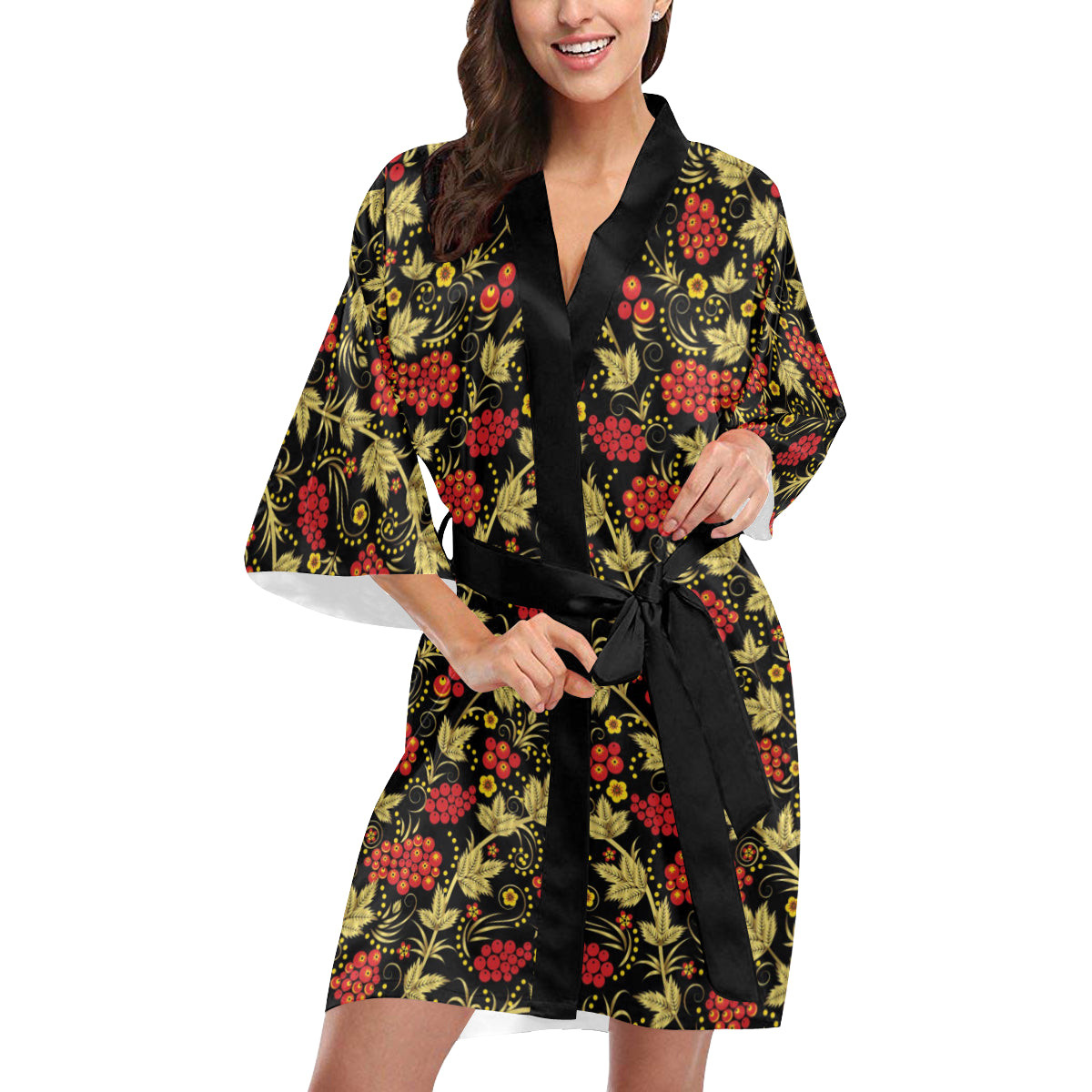 Cranberry Pattern Print Design CB02 Women's Short Kimono