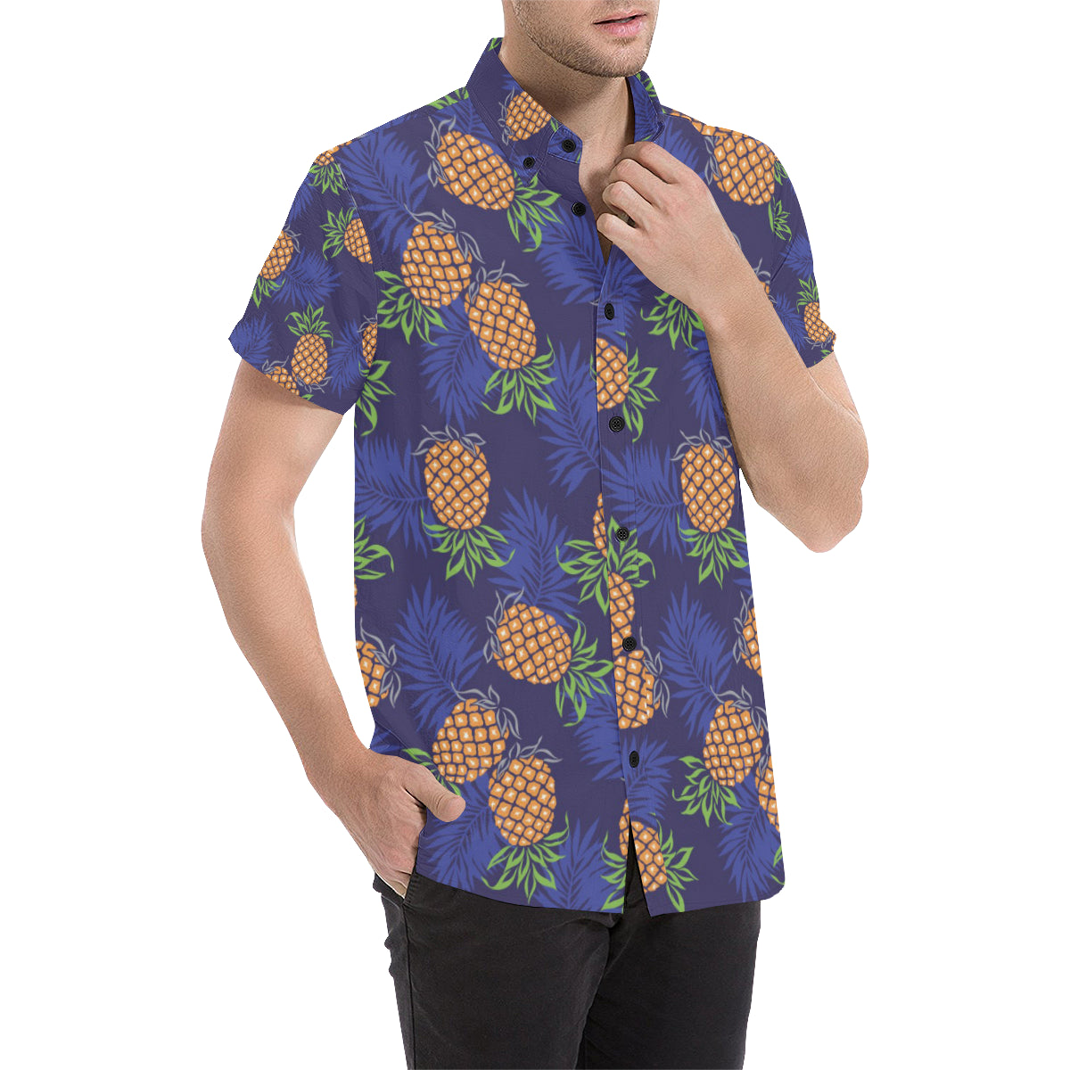 Pineapple Pattern Print Design PP02 Men's Short Sleeve Button Up Shirt