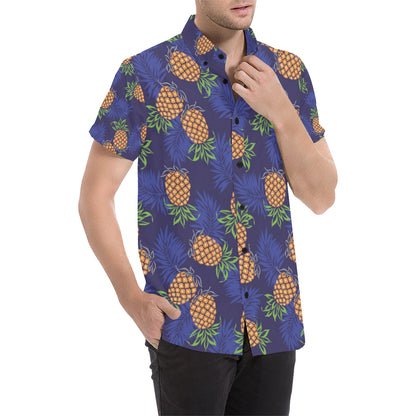Pineapple Pattern Print Design PP02 Men's Short Sleeve Button Up Shirt