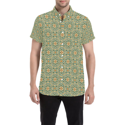Cross Pattern Print Design 01 Men's Short Sleeve Button Up Shirt