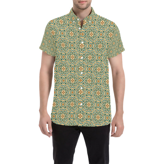 Cross Pattern Print Design 01 Men's Short Sleeve Button Up Shirt