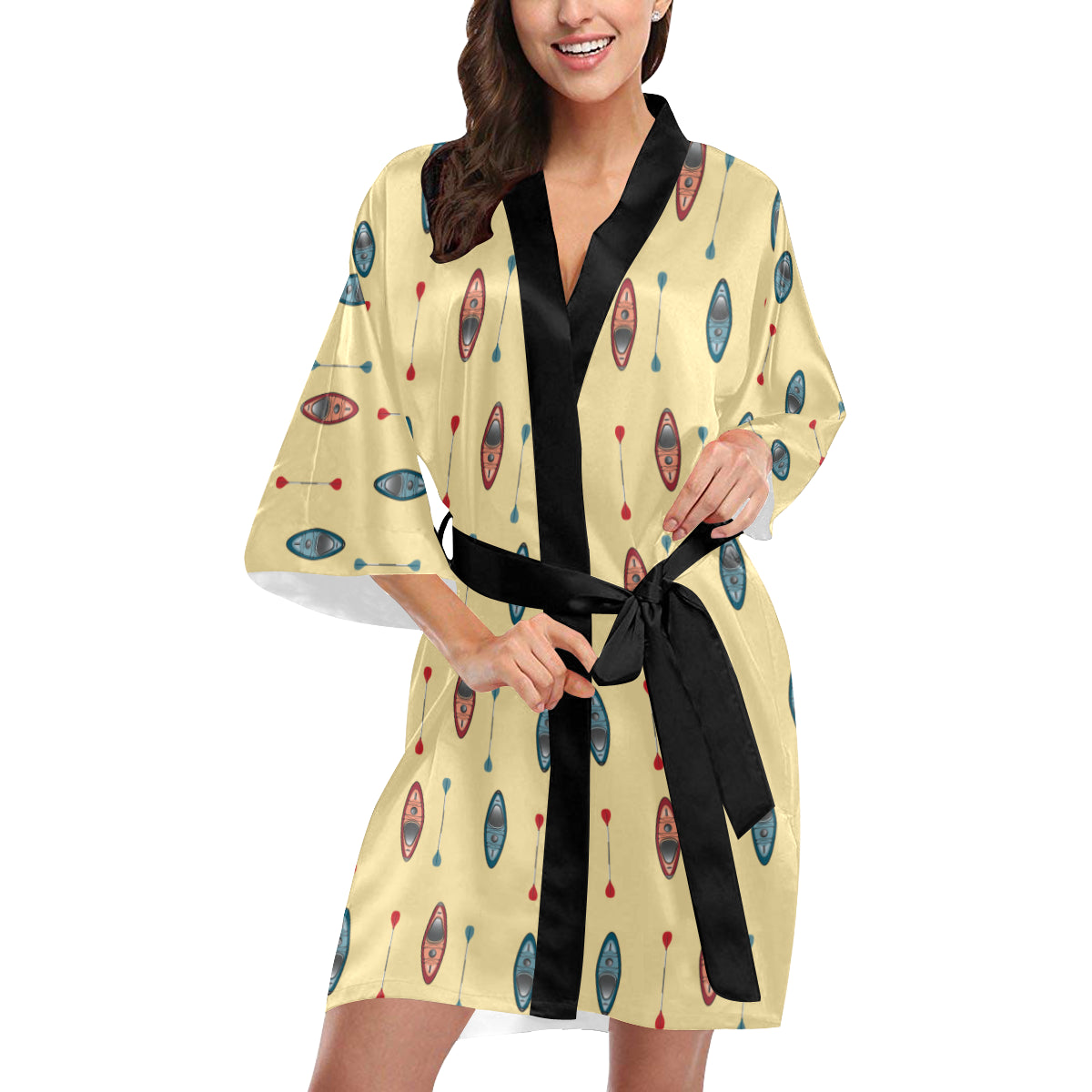Kayak Pattern Print Design 02 Women's Short Kimono