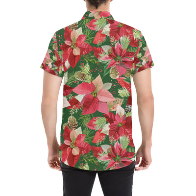 Poinsettia Pattern Print Design POT03 Men's Short Sleeve Button Up Shirt