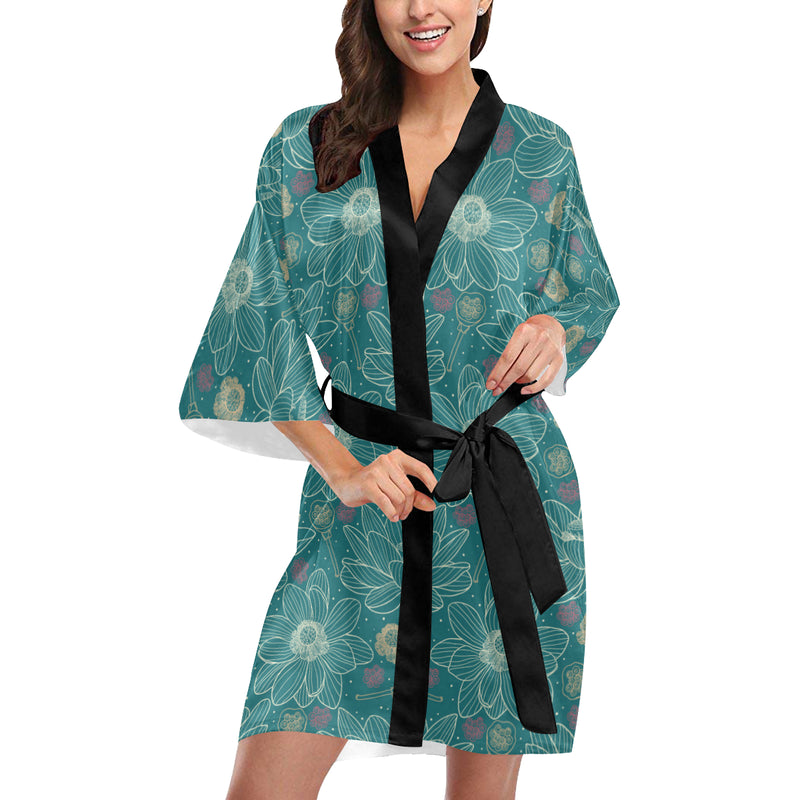 Lotus Pattern Print Design 01 Women's Short Kimono