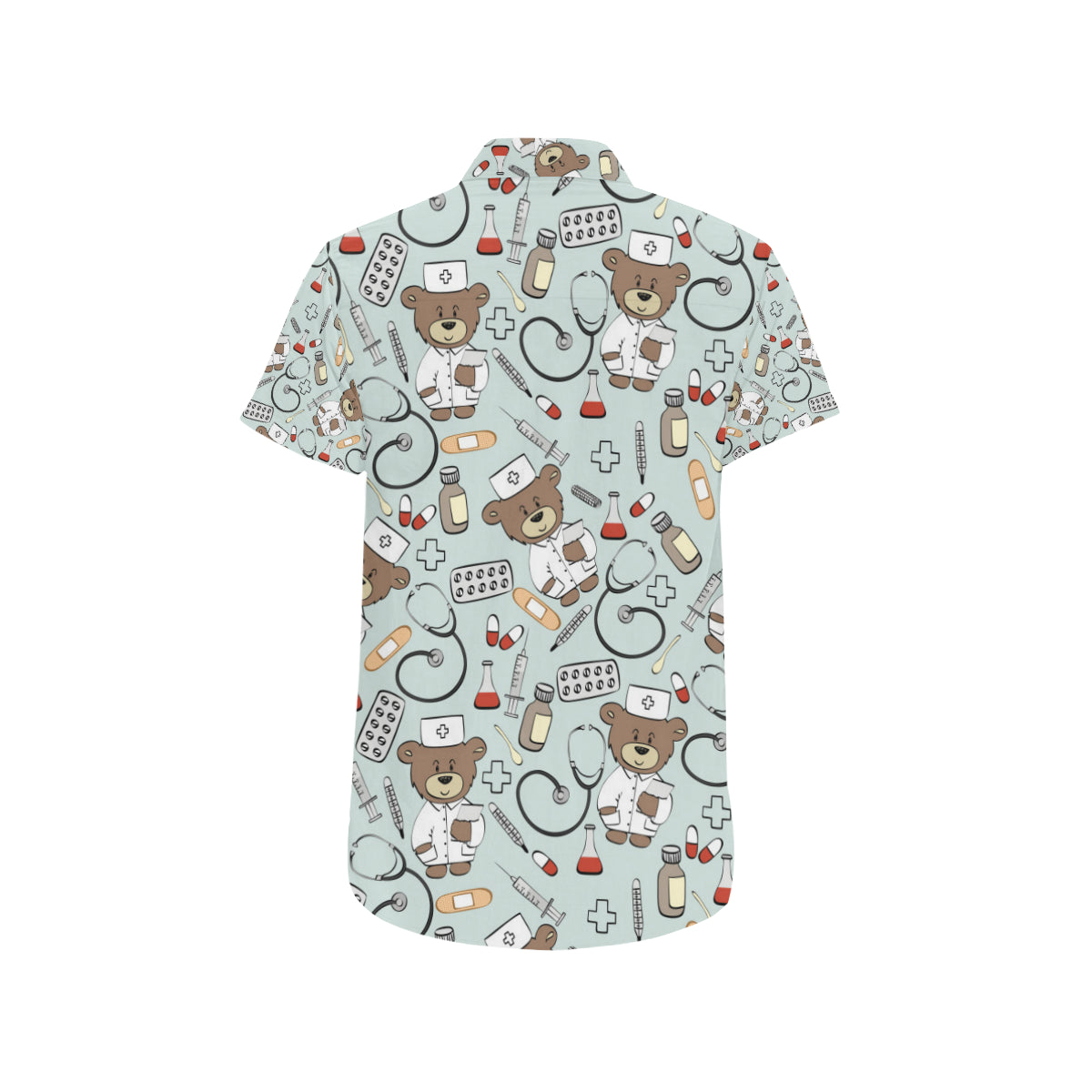 Nurse Bear Pattern Print Design A01 Men's Short Sleeve Button Up Shirt