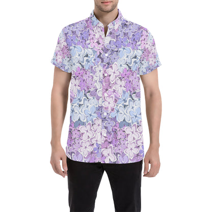 Lilac Pattern Print Design LI01 Men's Short Sleeve Button Up Shirt