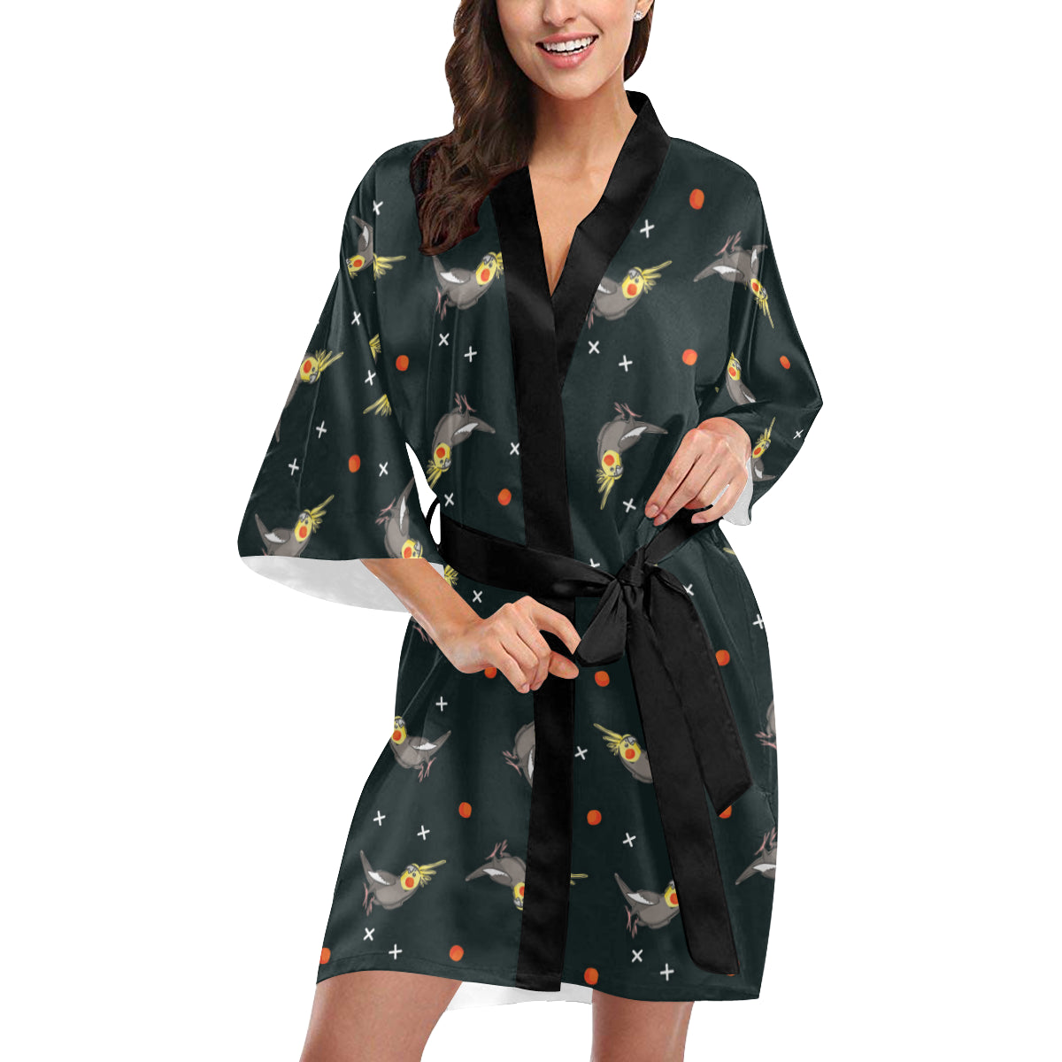 Cockatiel Pattern Print Design 02 Women's Short Kimono