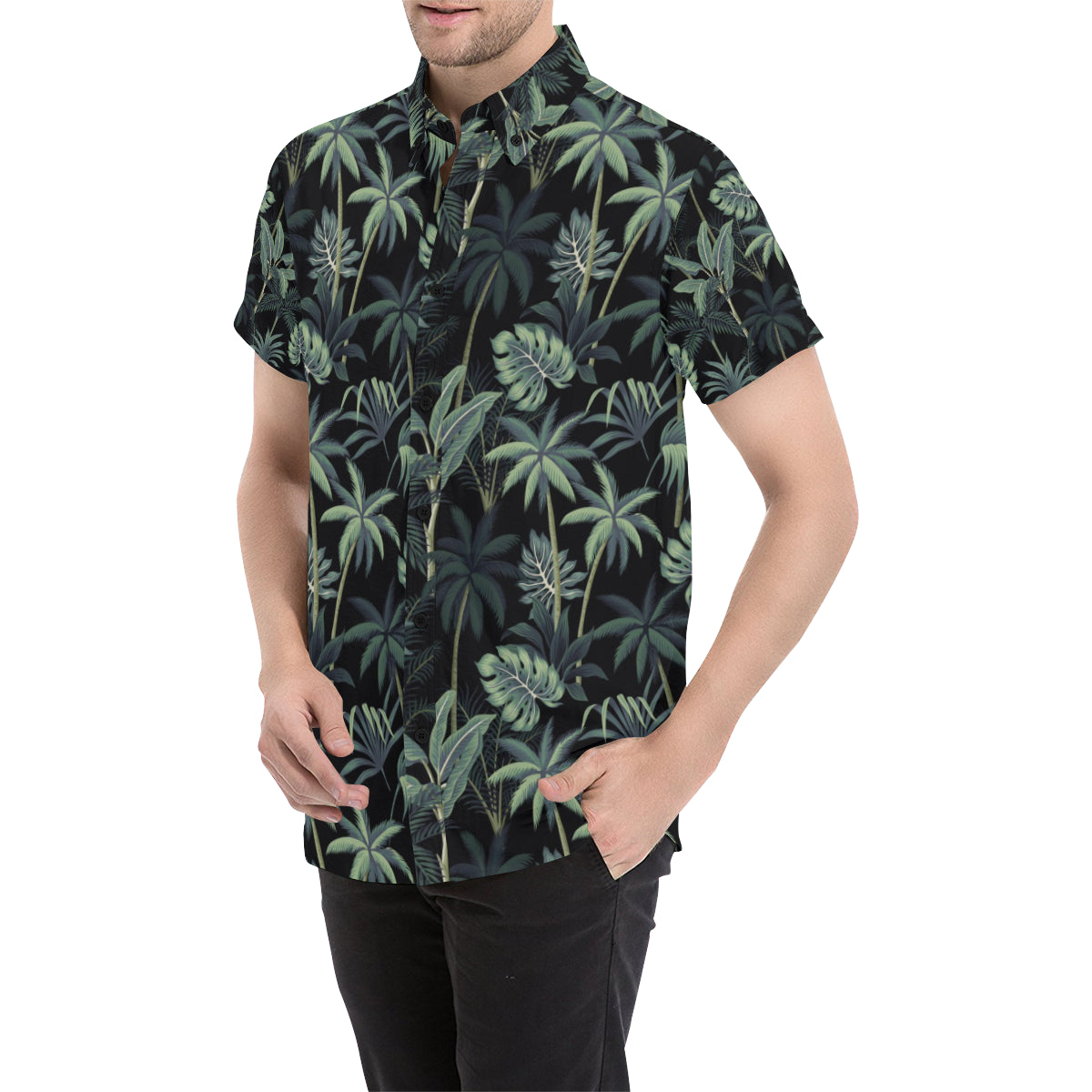 Rainforest Pattern Print Design RF02 Men's Short Sleeve Button Up Shirt