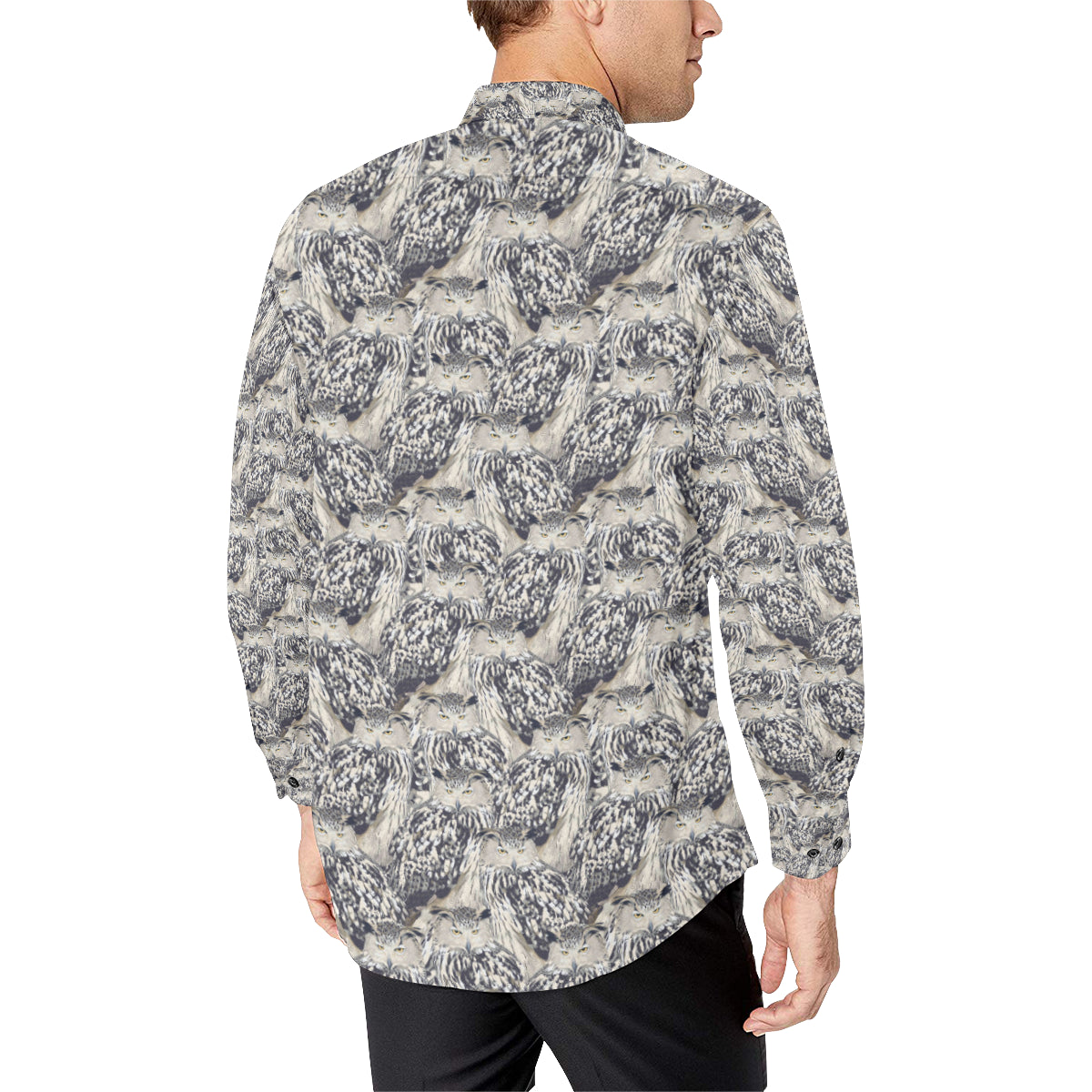 Owl Realistic Themed Design Print Men's Long Sleeve Shirt