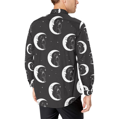 Moon with Cat Pattern Print Design 04 Men's Long Sleeve Shirt