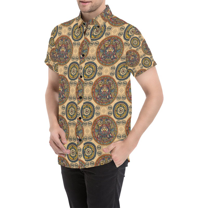 Calendar Aztec Pattern Print Design 02 Men's Short Sleeve Button Up Shirt