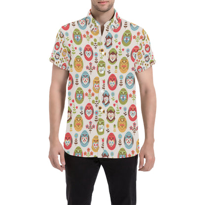 Easter Eggs Pattern Print Design RB011 Men's Short Sleeve Button Up Shirt