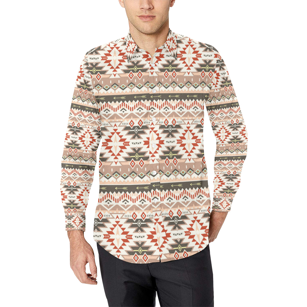 Aztec Pattern Print Design 05 Men's Long Sleeve Shirt