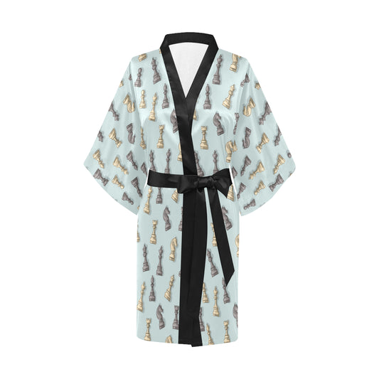 Chess Pattern Print Design 02 Women's Short Kimono