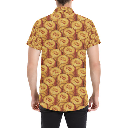 Bitcoin Pattern Print Design 02 Men's Short Sleeve Button Up Shirt