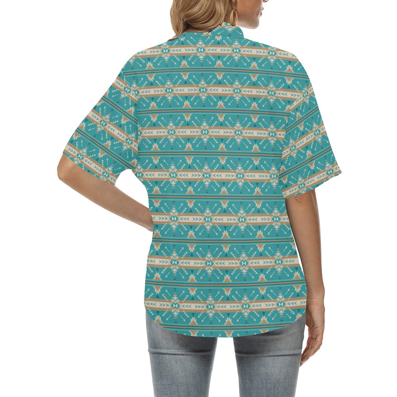 Southwest Native Design Themed Print Women's Hawaiian Shirt