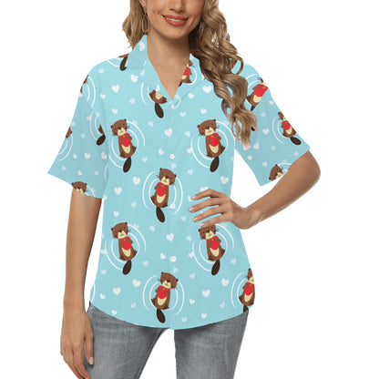 Sea Otter Cute Pattern Print Design 04 Women's Hawaiian Shirt