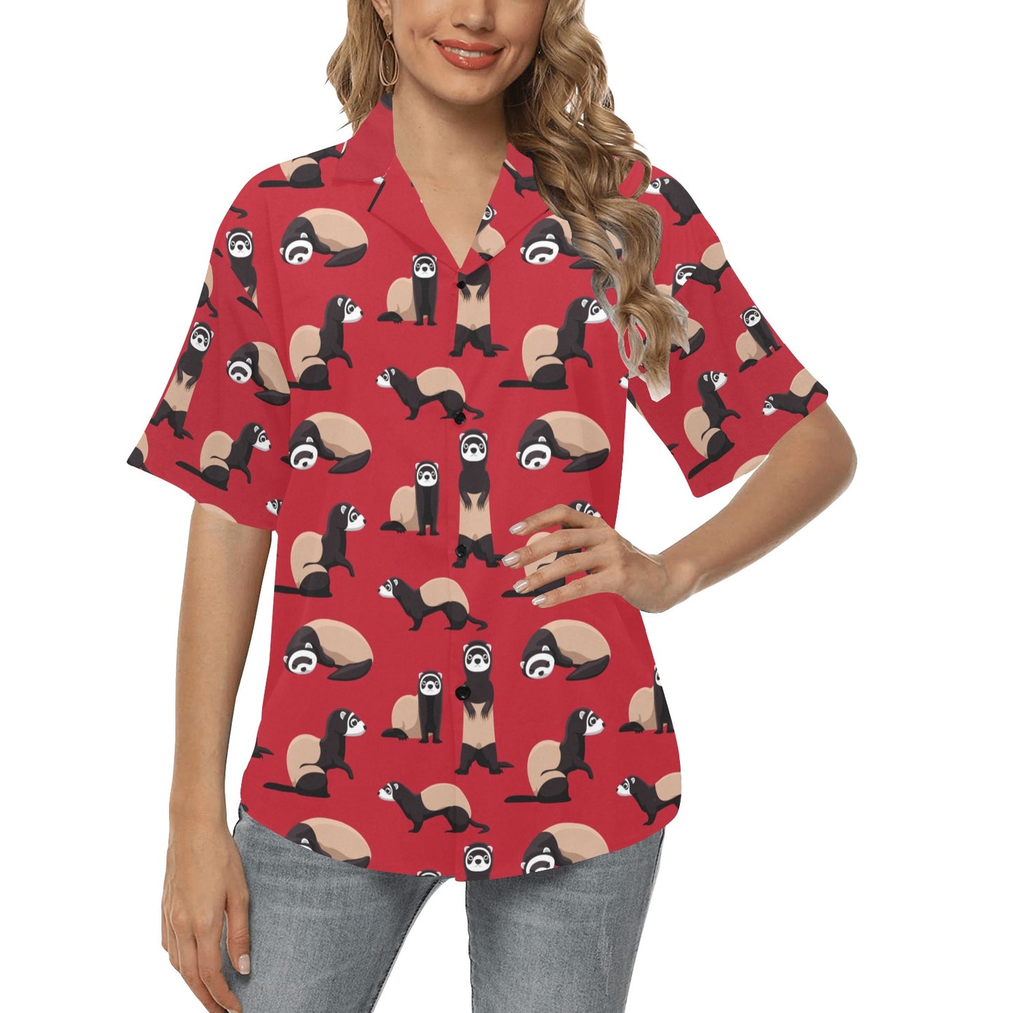 Ferret Pattern Print Design 02 Women's Hawaiian Shirt