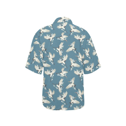 Crane Pattern Print Design 02 Women's Hawaiian Shirt