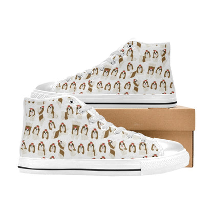 Shih Tzu Print Design LKS302 High Top Women's White Shoes