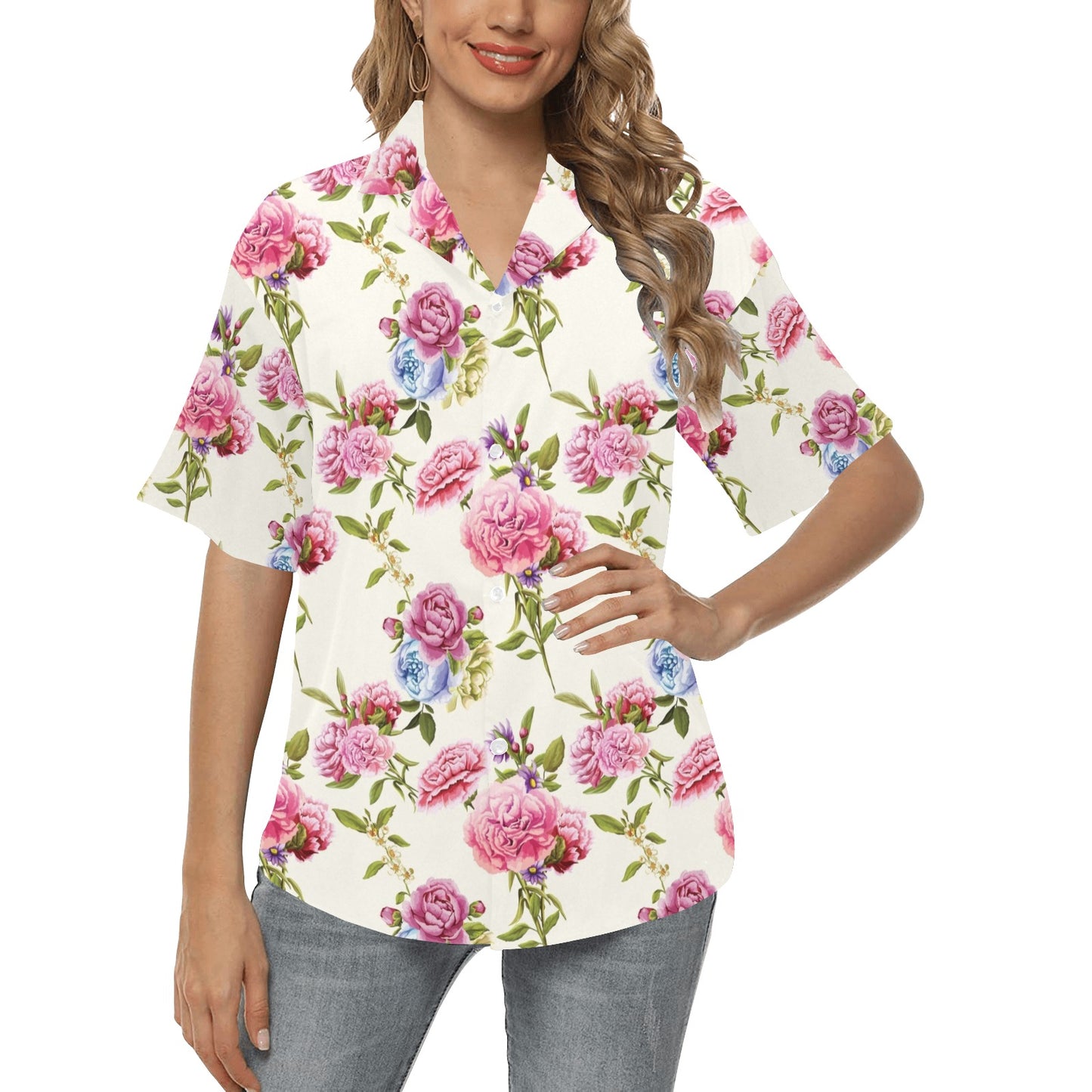 Carnations Pattern Print Design CN02 Women's Hawaiian Shirt