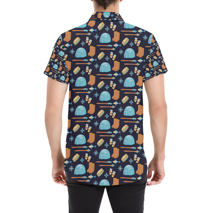 Eskimo Pattern Print Design 02 Men's Short Sleeve Button Up Shirt