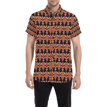 Totem Pole Print Men's Short Sleeve Button Up Shirt