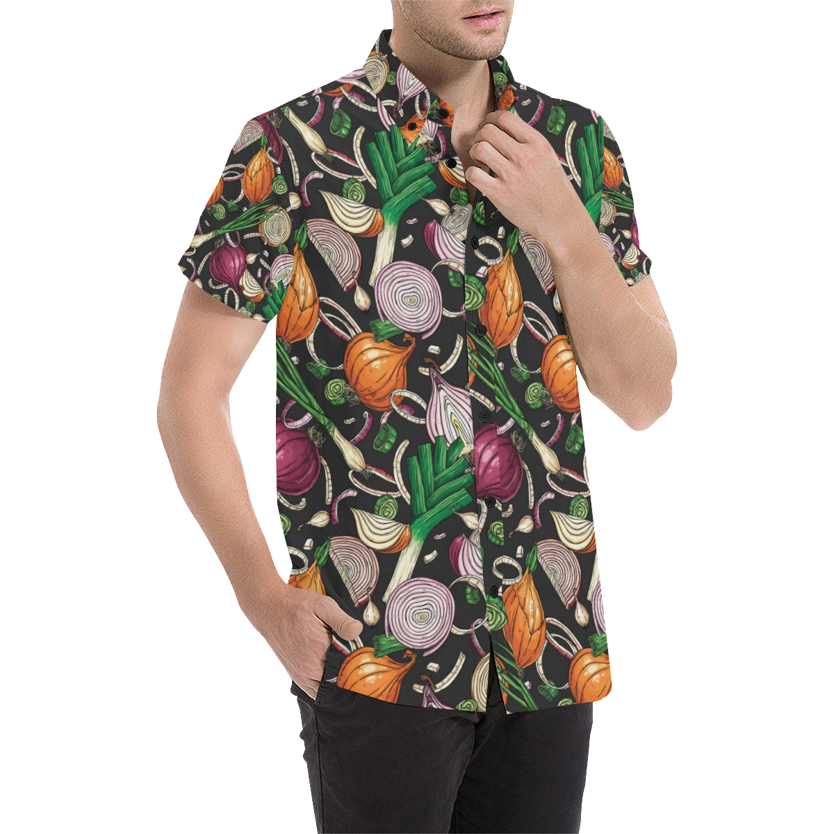 Onion Pattern Print Design A03 Men's Short Sleeve Button Up Shirt