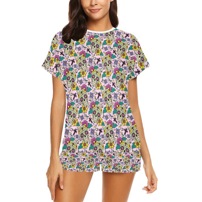 Sugar Skull Print Design LKS307 Women's Short Pajama Set