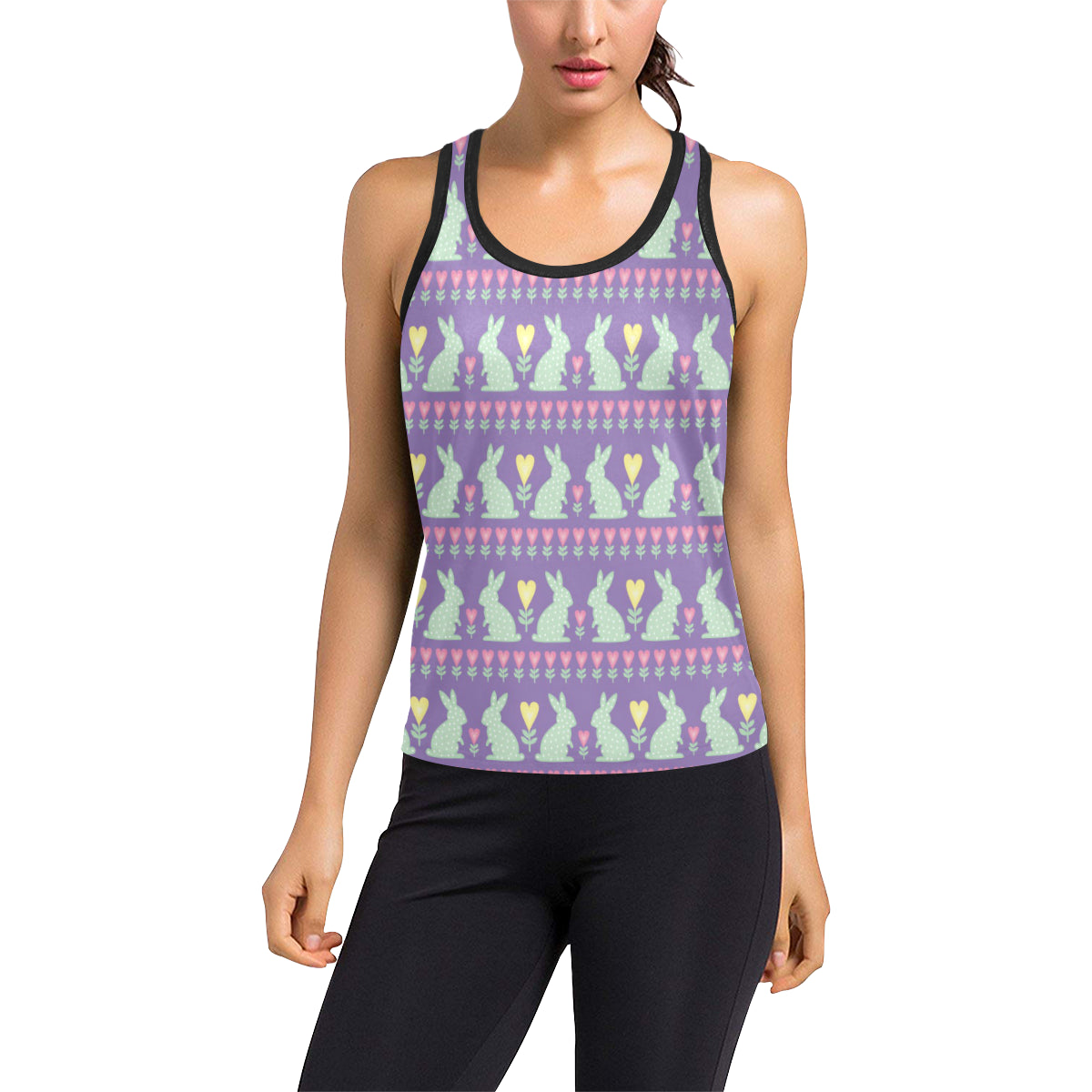 Rabbit Pattern Print Design RB01 Women's Racerback Tank Top