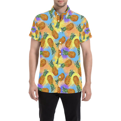 Pineapple Pattern Print Design PP09 Men's Short Sleeve Button Up Shirt