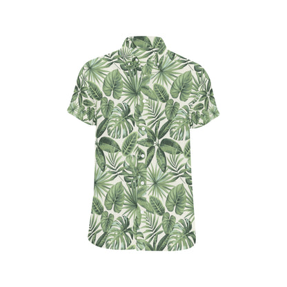 Palm Leaves Pattern Print Design PL014 Men's Short Sleeve Button Up Shirt