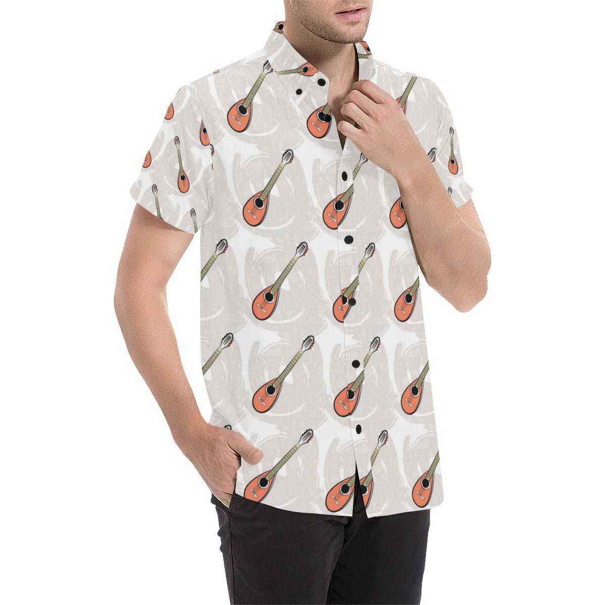 Mandolin Pattern Print Design 03 Men's Short Sleeve Button Up Shirt