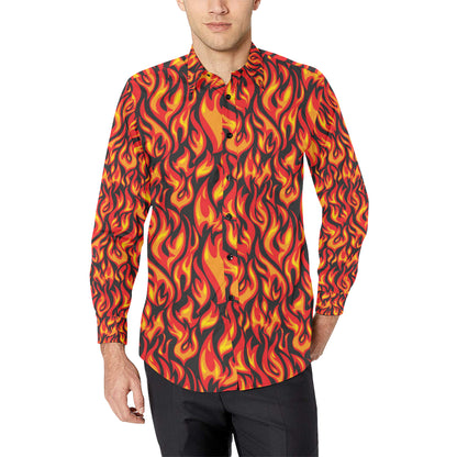 Flame Fire Print Pattern Men's Long Sleeve Shirt
