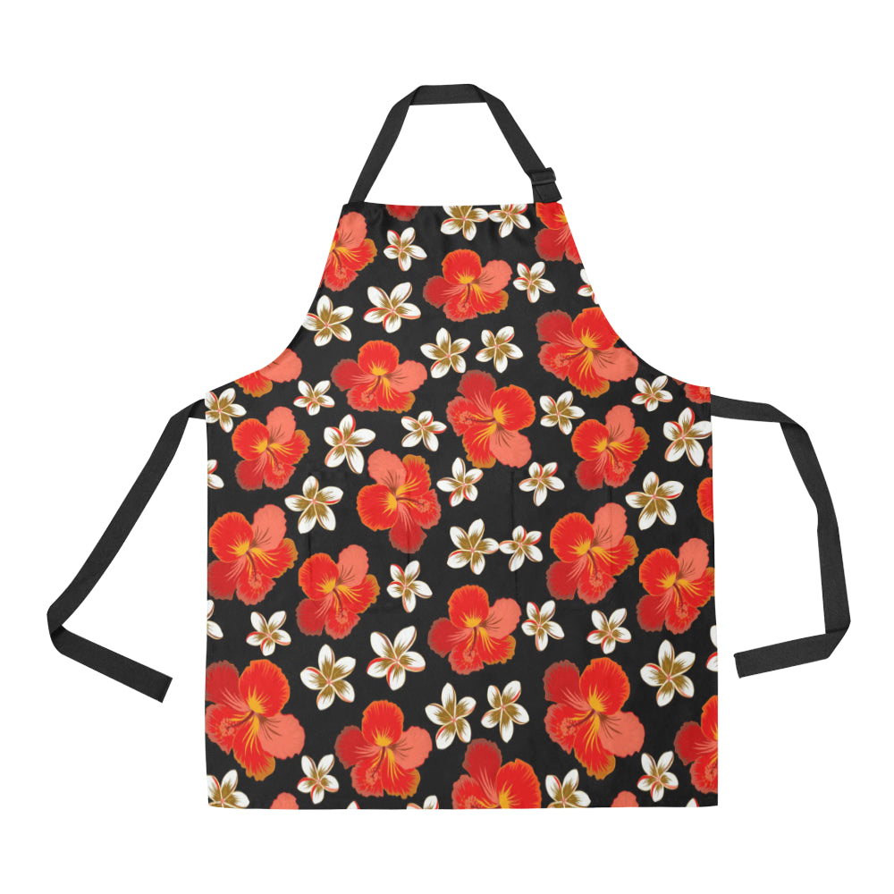 Red Hibiscus Pattern Print Design HB022 Apron with Pocket