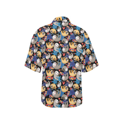 Sloth Cartoon Design Themed Print Women's Hawaiian Shirt