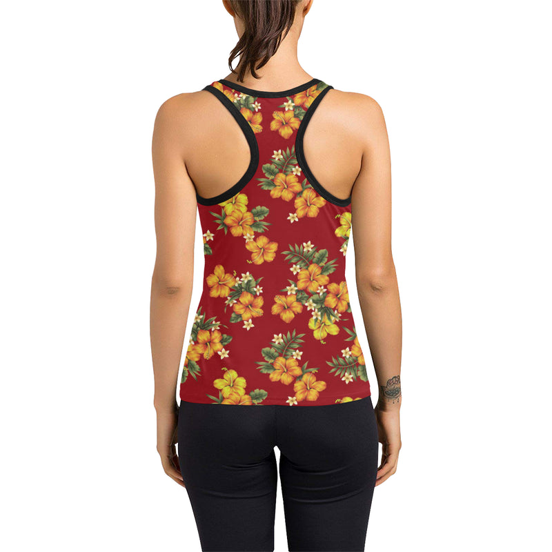 Orange Hibiscus Pattern Print Design HB026 Women's Racerback Tank Top