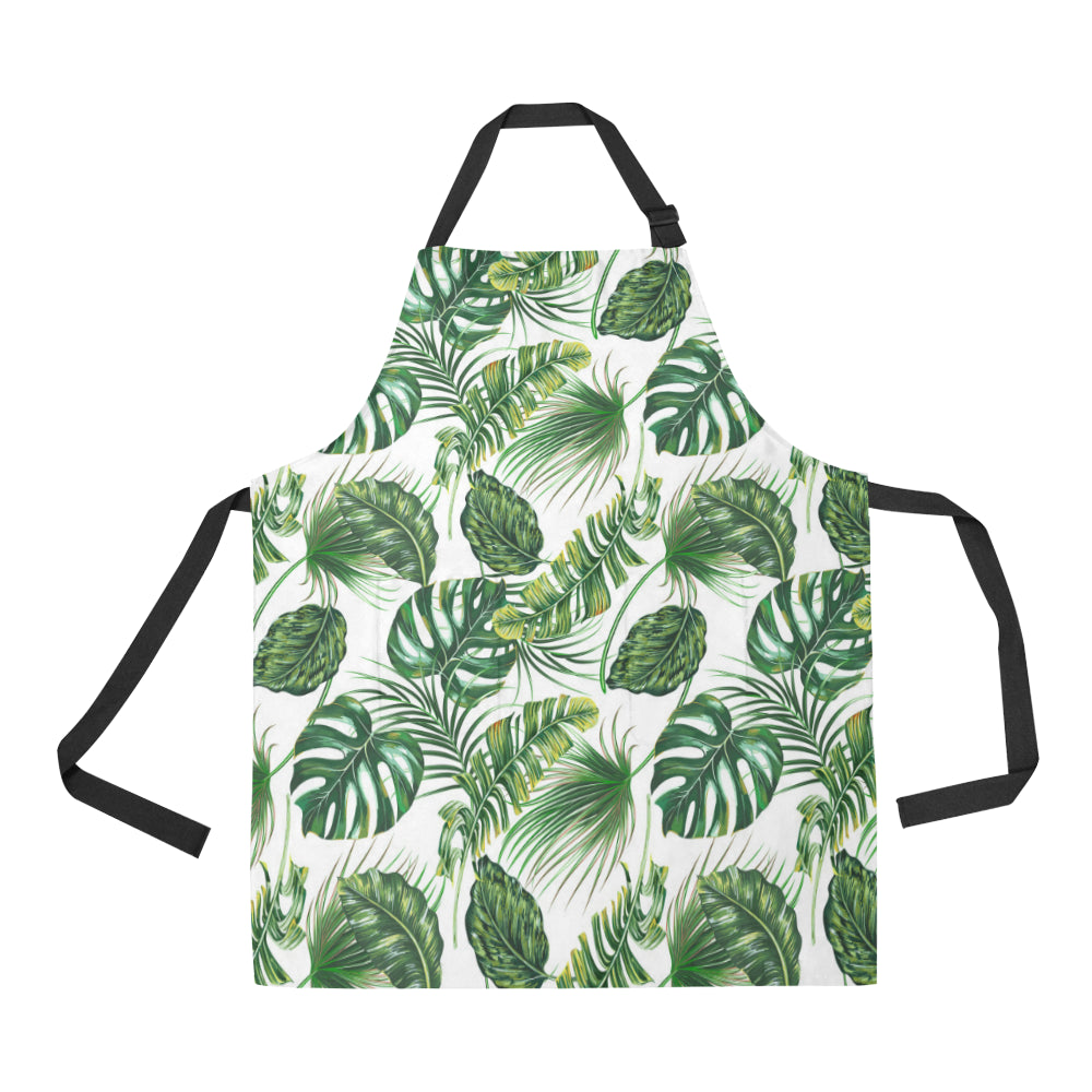 Green Pattern Tropical Palm Leaves Apron with Pocket