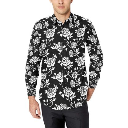 Rose Pattern Print Design RO013 Men's Long Sleeve Shirt