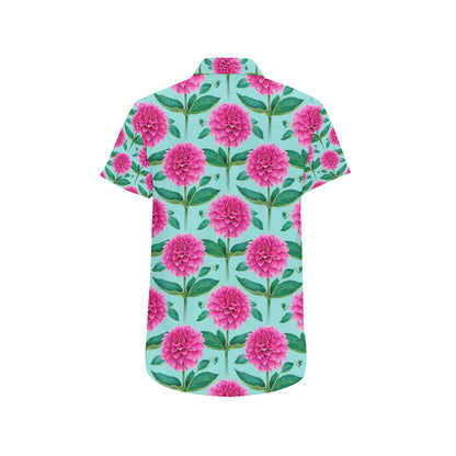 Dahlia Pattern Print Design DH08 Men's Short Sleeve Button Up Shirt