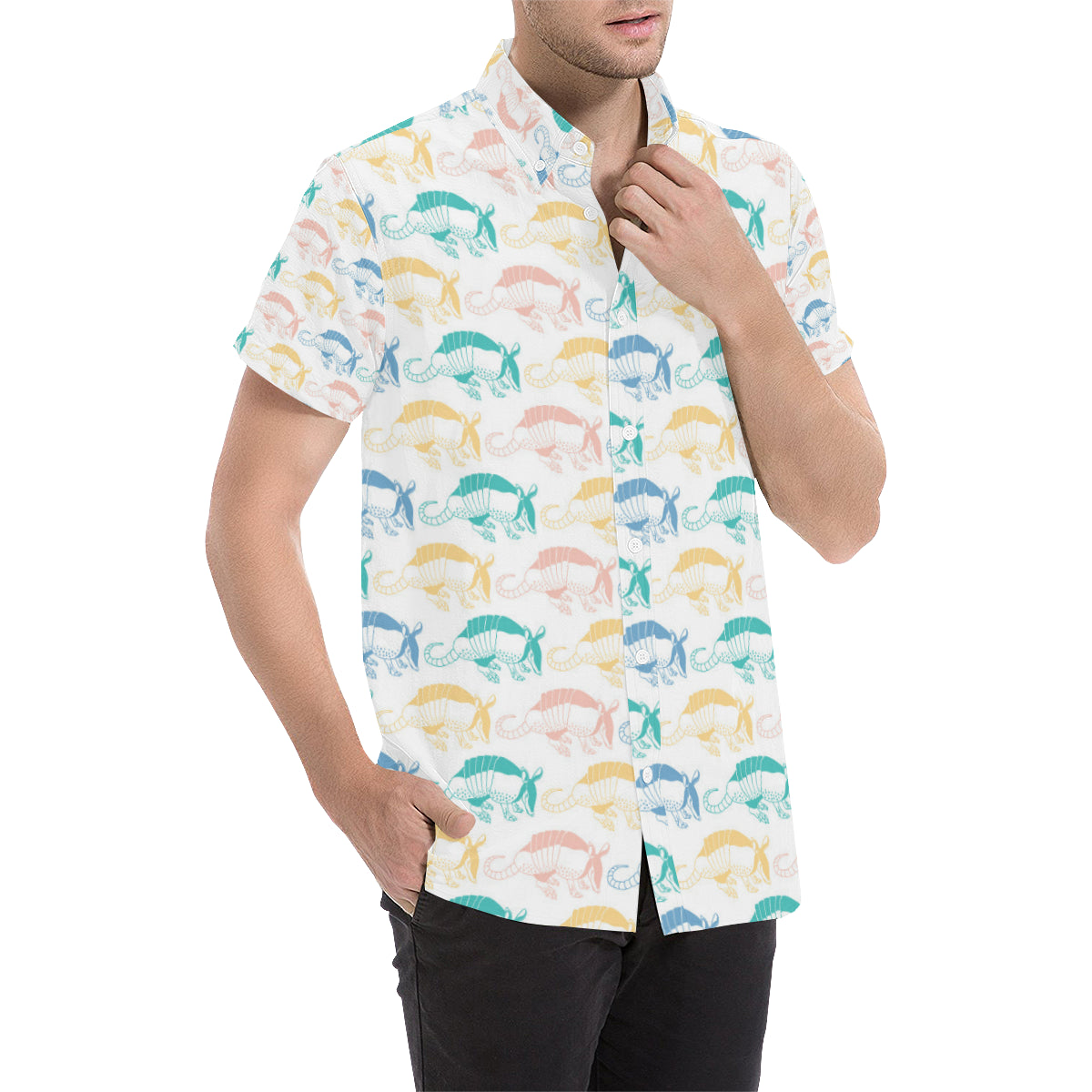 Armadillo Pattern Print Design 05 Men's Short Sleeve Button Up Shirt