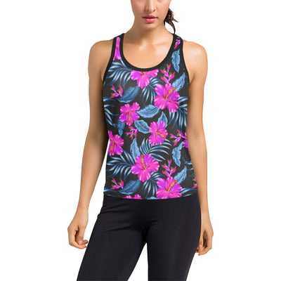 Neon Pink Hibiscus Pattern Print Design HB015 Women's Racerback Tank Top