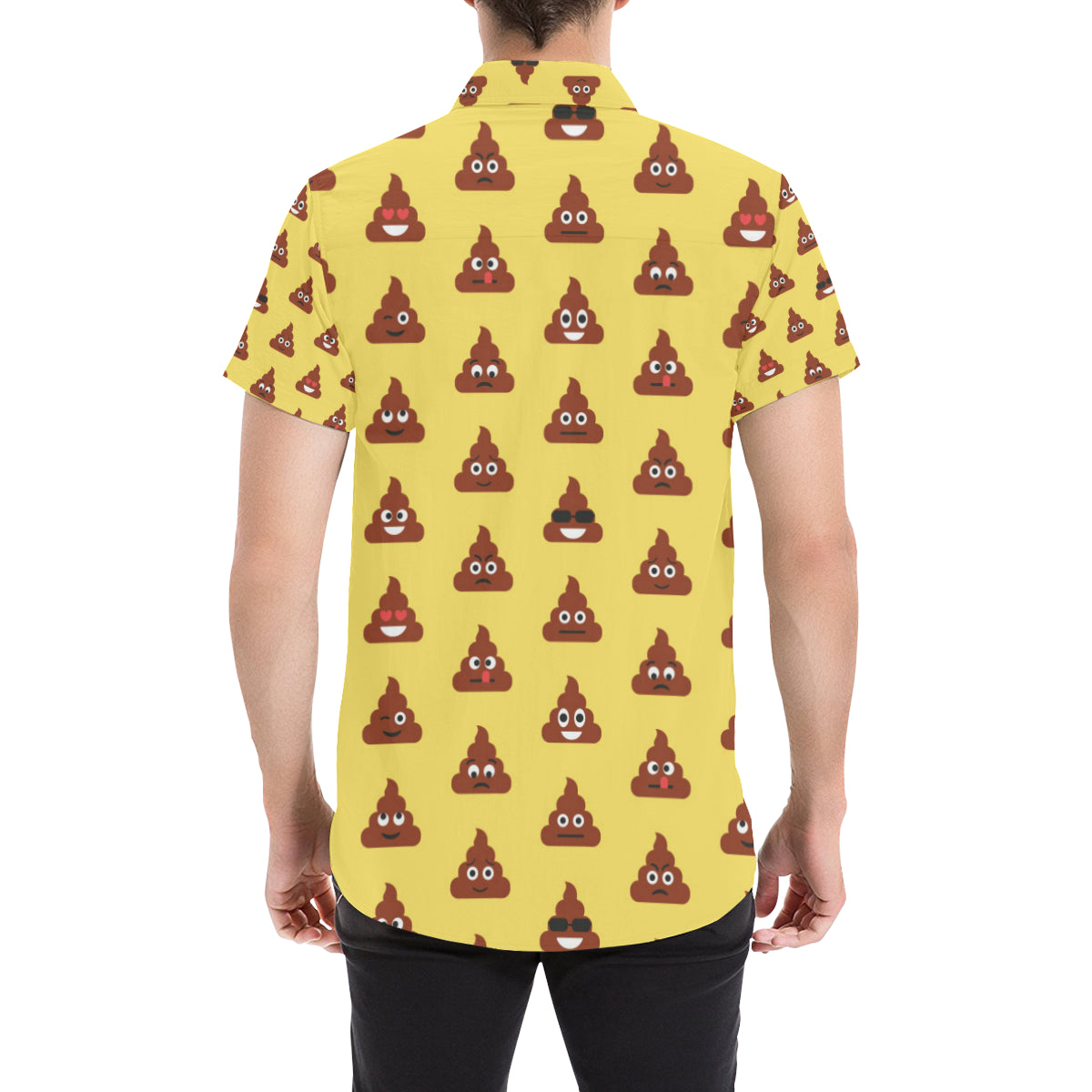 Emoji Poop Print Pattern Men's Short Sleeve Button Up Shirt