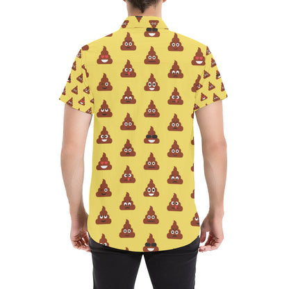 Emoji Poop Print Pattern Men's Short Sleeve Button Up Shirt