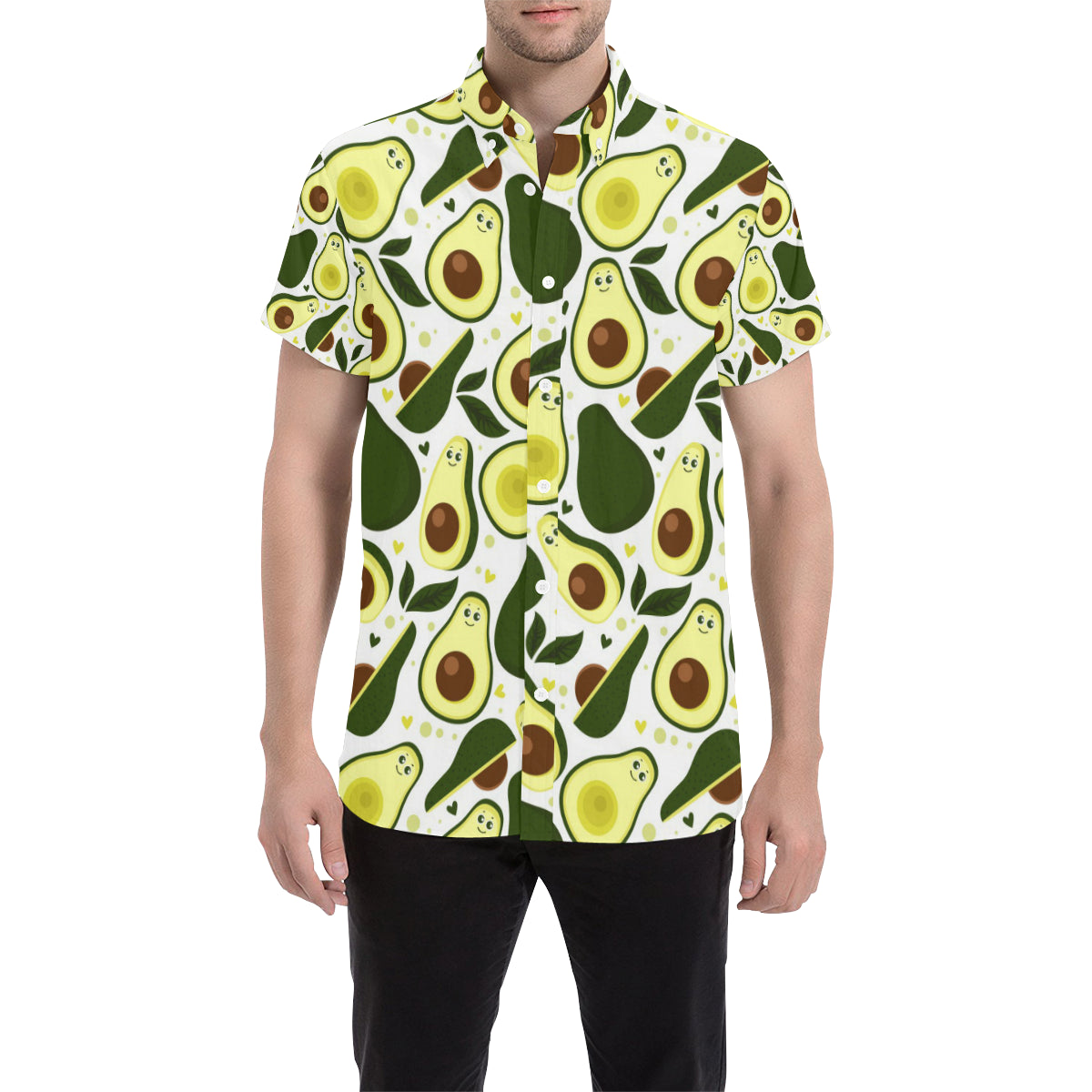 Avocado Pattern Print Design AC06 Men's Short Sleeve Button Up Shirt