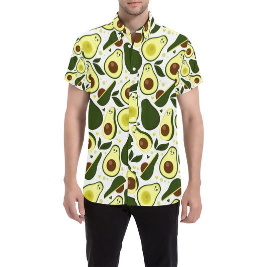 Avocado Pattern Print Design AC06 Men's Short Sleeve Button Up Shirt