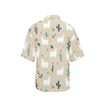 Llama Cactus Pattern Print Design 09 Women's Hawaiian Shirt