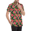 Red Hibiscus Pattern Print Design HB07 Men's Short Sleeve Button Up Shirt