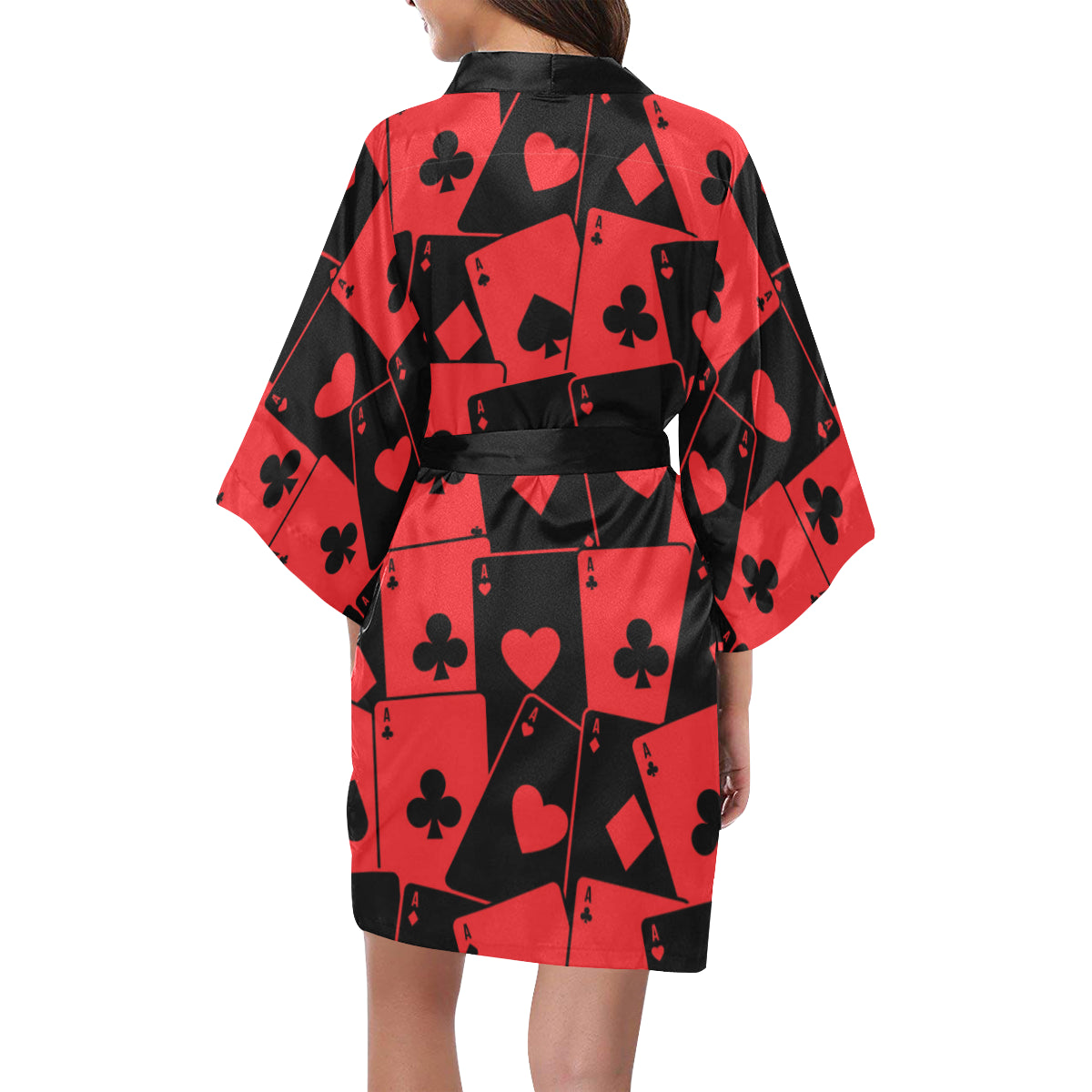 Poker Cards Pattern Print Design A01 Women's Short Kimono